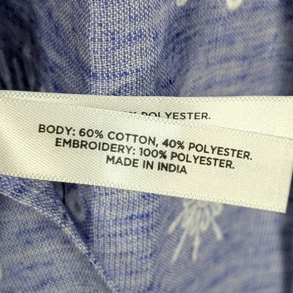 Talbots Womens Scarf Blue Embroidered Floral Scalloped Trim Cotton Blend New - Picture 4 of 6